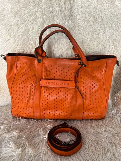 ไม่ระบุ หนังแท้ Used longchamp 3d limited สีส้ม