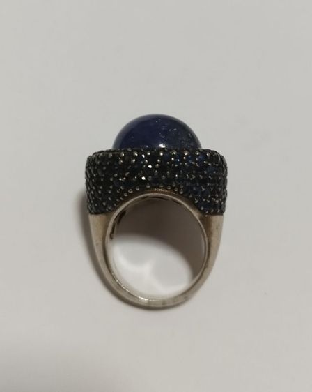 แหวนเงินแท้ 925 หัวพลอยไพลินดิบเม็ดใหญ่ ล้อมไพลินแท้ ไซต์ 60 รูปที่ 2