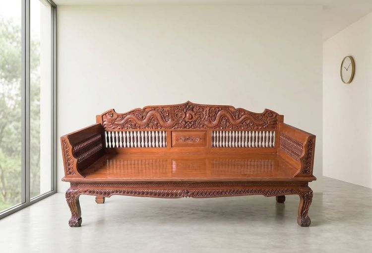 ตั่งไม้สักทอง แกะสลักมังกรคู่ รูปที่ 4