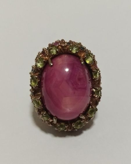 แหวนเงิน 925 ชุบซิงค์โกลด์ หัวพลอยทับทิมสตาร์เม็ดใหญ่ ล้อมพลอยนพเก้า ไซตผ์ 58