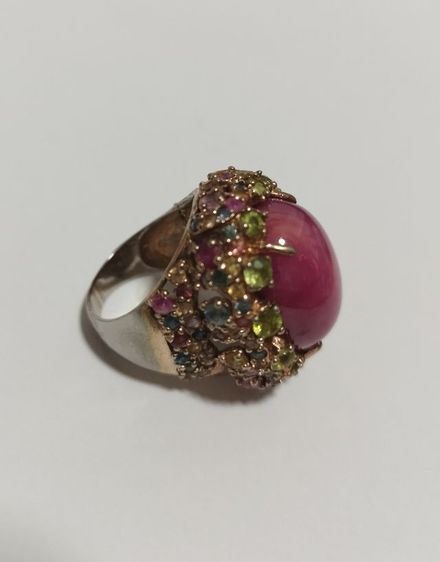 แหวนเงิน 925 ชุบซิงค์โกลด์ หัวพลอยทับทิมสตาร์เม็ดใหญ่ ล้อมพลอยนพเก้า ไซตผ์ 58 รูปที่ 4