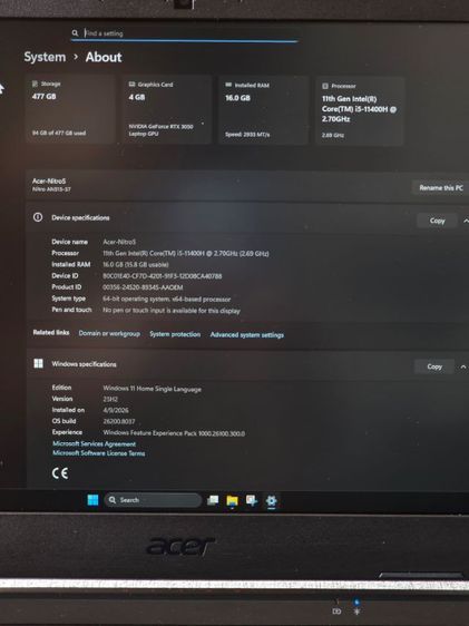 ขาย Acer Nitro 5 i5-Gen11 จอ 144Hz อัป RAM 16GB ลื่นๆ การ์ดจอ RTX3050 สภาพนางฟ้า เล่นได้ทุกเกม ทำงานตัดต่อสบาย ราคาคุ้มมาก ทักด่วนก่อนบิน รูปที่ 5