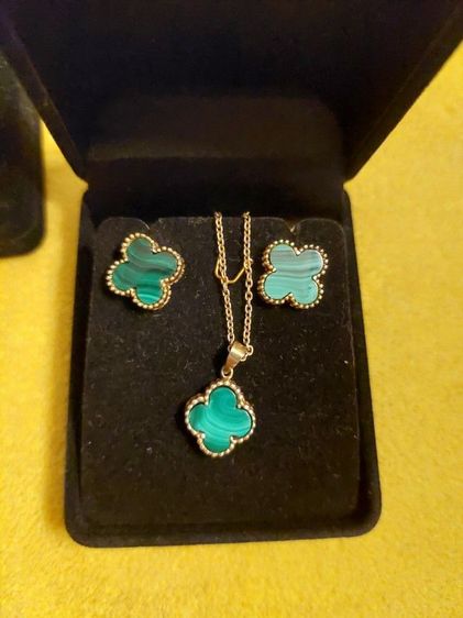 สร้อยคอ ต่างหู มาราไคต์ กรีน ตัวเรือนเงินชุบทอง รูปที่ 2