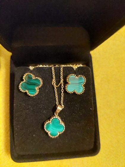 สร้อยคอ ต่างหู มาราไคต์ กรีน ตัวเรือนเงินชุบทอง