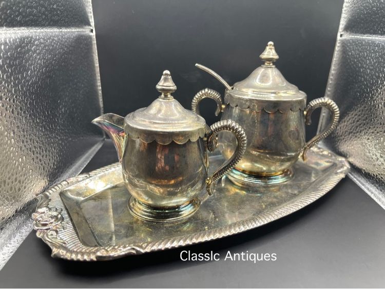 ชุดถ้วยนม ถ้วยน้ำตาล ซิลเวอร์เพลส Silver Plateเก่าสะสม