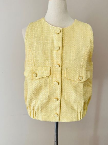 ไม่มีแขน เหลือง เสื้อแจ็คเก็ต | เสื้อคลุม พร้อมส่ง Used Lyn Around Vest Tweed Yellow Pastel L