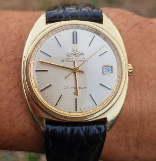 นาฬิกาวินเทจสวิส ยี่ห้อดัง Ω  OMEGA รุ่น หอดูดาว (Constellation) ทองแท้ 14K แปะทั้งเรือน (14K Gold Cap) สภาพสวยเก็บสะสม
