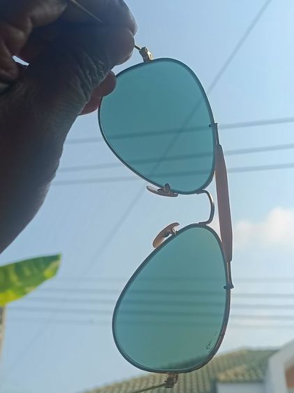 VINTAGE RAY BAN BL OUTDOORSMAN AVIATOR SUNGLASSES 58 14 mm USA MADE U ตี๋เล็ก เลนส์ BL 2 ตัวดำเขียวสว่างเดิมใสไร้ริ้วรอย ขาเกี่ยวเฟรมทอง รูปที่ 5