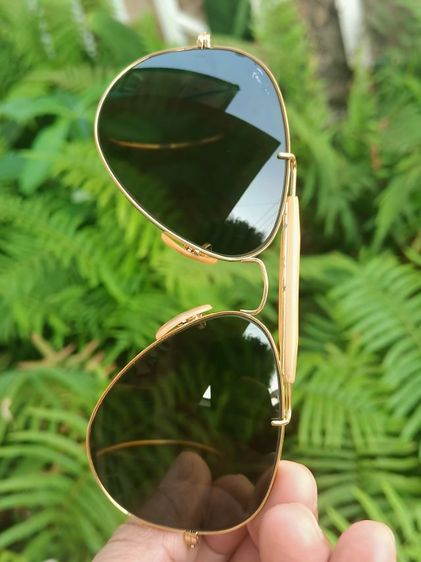 VINTAGE RAY BAN BL OUTDOORSMAN AVIATOR SUNGLASSES 58 14 mm USA MADE U ตี๋เล็ก เลนส์ BL 2 ตัวดำเขียวสว่างเดิมใสไร้ริ้วรอย ขาเกี่ยวเฟรมทอง รูปที่ 6