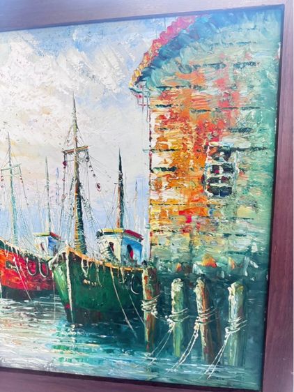 ภาพวาดสีน้ำมันบนผ้าใบแนวทิวทัศน์ท่าเรือ รูปที่ 4