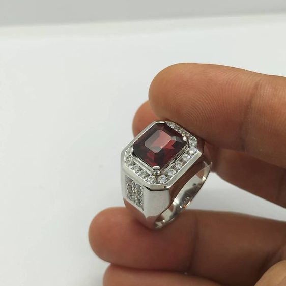 พลอยแท้โกเมน เงิน 925 ชุบทองคำขาว ล้อมเพชร TZ รูปที่ 2