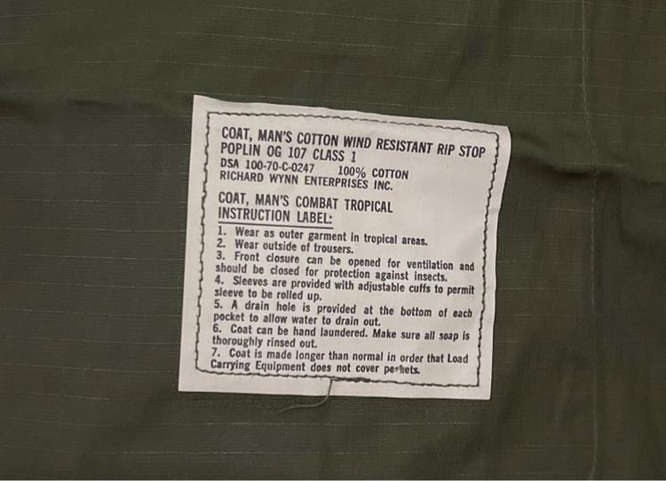 Tropical Combat Jacket 5rd Pattern เสื้อกระเป๋าเฉียงรุ่นที่ 5 ปี1970 Size X-Small Regular ผ้าลายตาราง(Rip-Stop)งานแท้ตรงปี รูปที่ 15