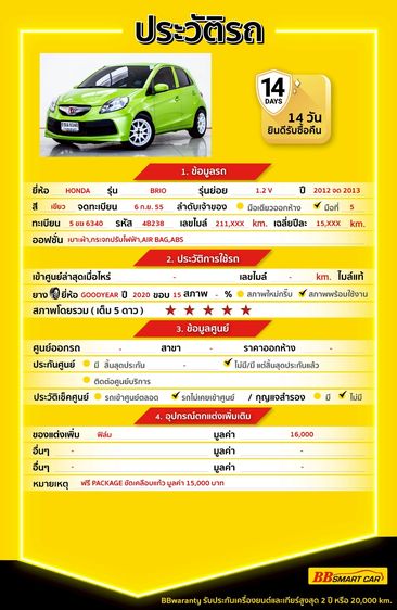 Honda Brio 2013 1.2 V Sedan เบนซิน ไม่ติดแก๊ส เกียร์อัตโนมัติ เขียว รูปที่ 2