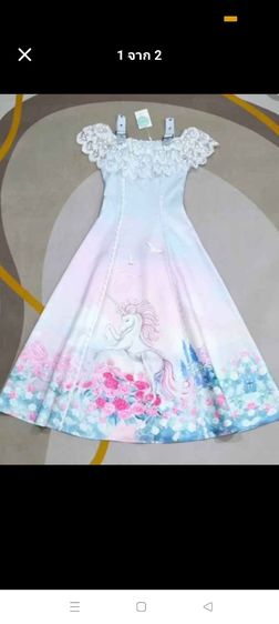แขนสั้น อื่นๆ XL เดรส | จั๊มสูท อื่นๆ เดรสยาวปาดไหล่ อกแต่ง ระบายลูกไม้ สีพาทเทล ลายยูนิคอรฺน งานป้าย 