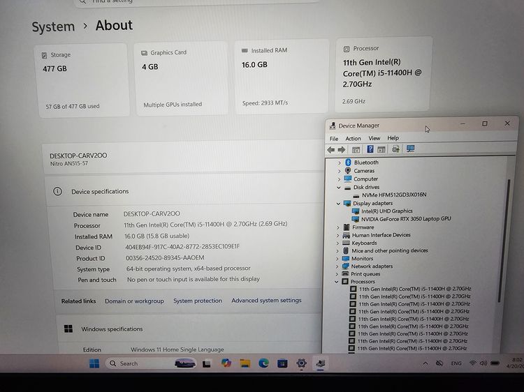 Nitro5 intel i5-11400H+ RTX 3050 +Ram16 +15.6" FHD IPS 144Hz  รูปที่ 7