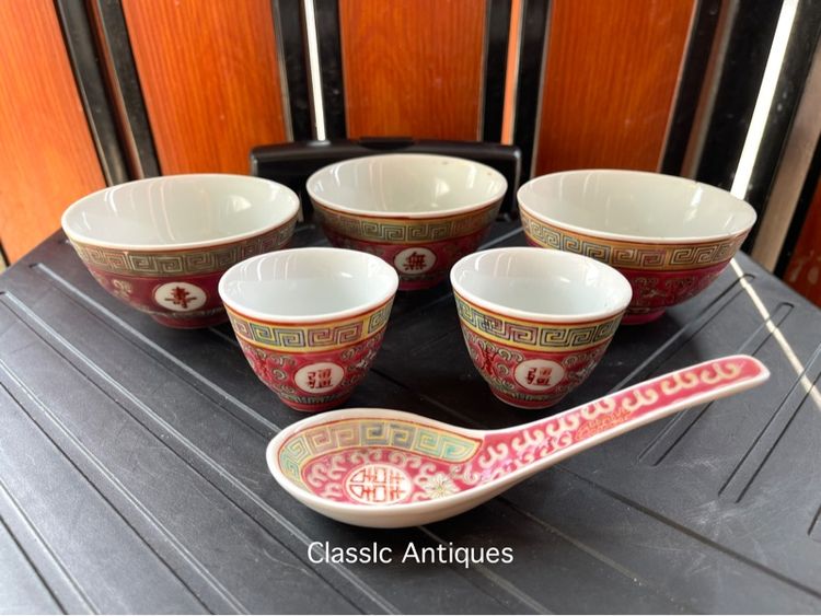 ถ้วย ช้อนกังไส ลายบ่วงซิ่ว เก่าสะสม