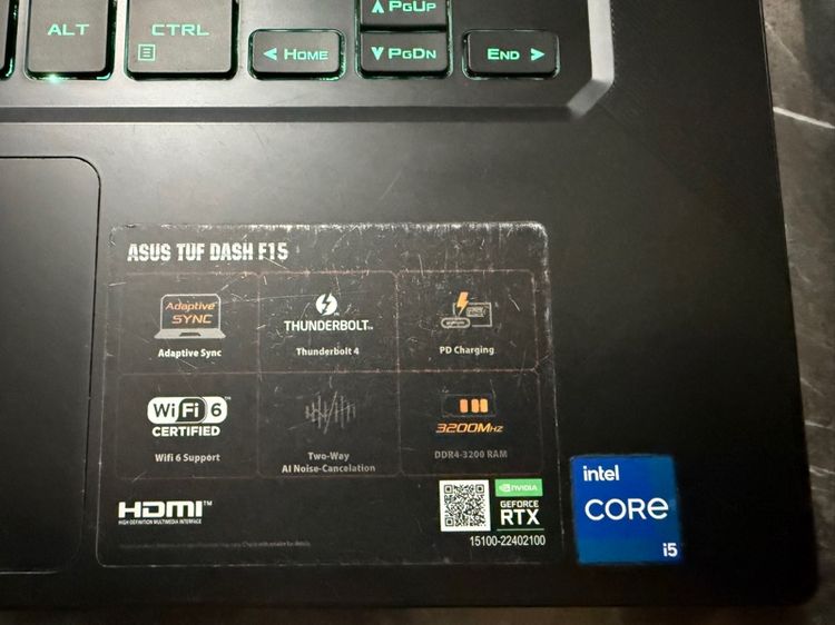 ขาย Note Book ASUS TUF DASH F15 FX516PE-HN004T I5-11300H Ram 8gb RTX 3050TI 4 GB GDDR6 512gb SSD M.2 สภาพสวยๆ เลยครับผม รูปที่ 5