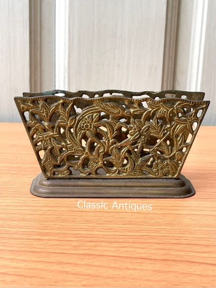 ที่เสียบกระดาษ ทองเหลืองแกะลายวิหคชมบุปผา เก่าสะสม รูปที่ 8