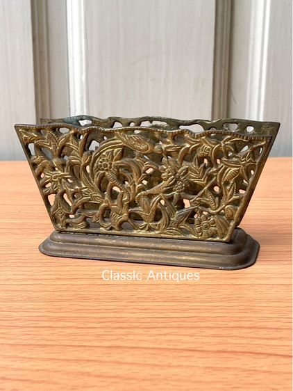 ที่เสียบกระดาษ ทองเหลืองแกะลายวิหคชมบุปผา เก่าสะสม รูปที่ 7