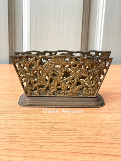 ที่เสียบกระดาษ ทองเหลืองแกะลายวิหคชมบุปผา เก่าสะสม รูปที่ 4