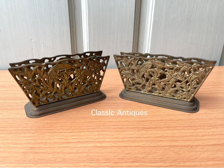 ที่เสียบกระดาษ ทองเหลืองแกะลายวิหคชมบุปผา เก่าสะสม รูปที่ 2