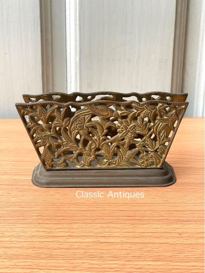 ที่เสียบกระดาษ ทองเหลืองแกะลายวิหคชมบุปผา เก่าสะสม รูปที่ 16