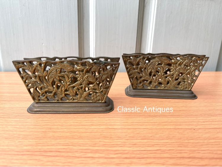 ที่เสียบกระดาษ ทองเหลืองแกะลายวิหคชมบุปผา เก่าสะสม รูปที่ 3