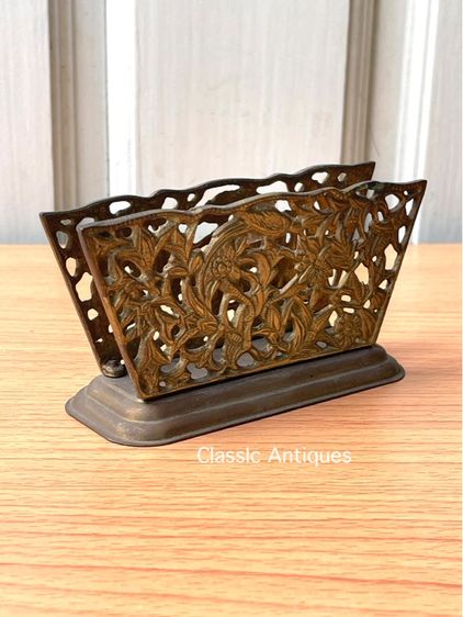 ที่เสียบกระดาษ ทองเหลืองแกะลายวิหคชมบุปผา เก่าสะสม รูปที่ 5