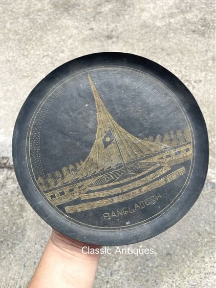 ถาดทองเหลือง แกะลายเก่าสะสม