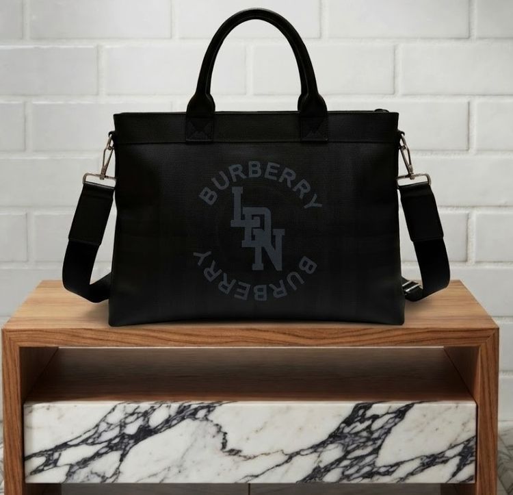 หนังแท้ Burberry - London Check canvas tote bag