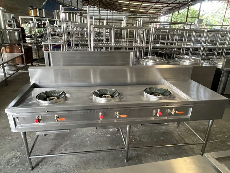 เตาไทยสามหัวมีร่องน้ำและที่พักมือสองราคาถูกพร้อมใช้งาน รูปที่ 2