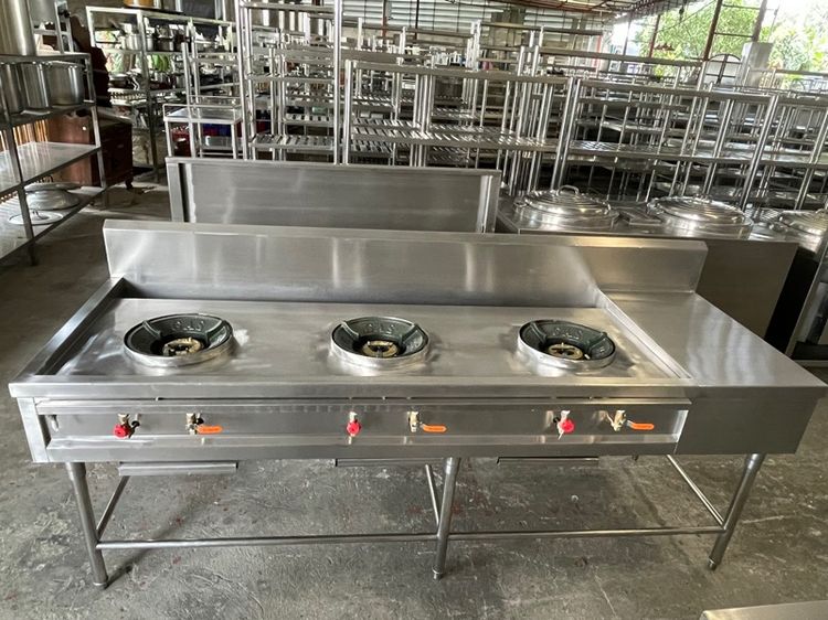 เตาไทยสามหัวมีร่องน้ำและที่พักมือสองราคาถูกพร้อมใช้งาน รูปที่ 3