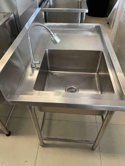 ซิงค์ล้างจานหนึ่งหลุมพร้อมที่พักของสแตนเลสแท้เกรด 304 งานหนาสภาพเหมือนใหม่ รูปที่ 7