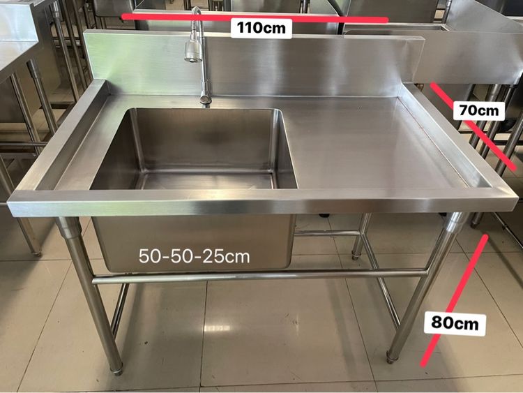 ซิงค์ล้างจานหนึ่งหลุมพร้อมที่พักของสแตนเลสแท้เกรด 304 งานหนาสภาพเหมือนใหม่