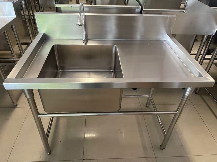 ซิงค์ล้างจานหนึ่งหลุมพร้อมที่พักของสแตนเลสแท้เกรด 304 งานหนาสภาพเหมือนใหม่ รูปที่ 12