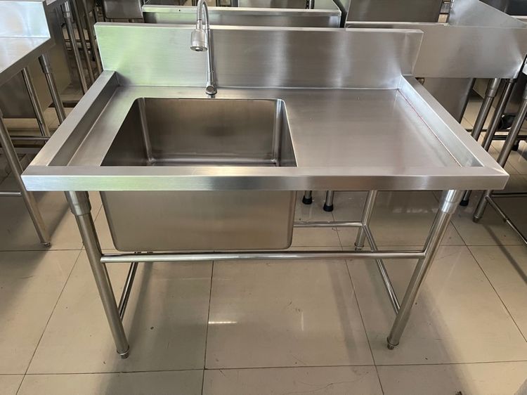 ซิงค์ล้างจานหนึ่งหลุมพร้อมที่พักของสแตนเลสแท้เกรด 304 งานหนาสภาพเหมือนใหม่ รูปที่ 2