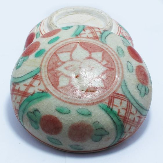 ตลับแป้งจีนกระบื้องโบราณ เขียนสีใต้เคลือบ ลายส้มคู่มงคล รูปที่ 2