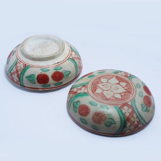 ตลับแป้งจีนกระบื้องโบราณ เขียนสีใต้เคลือบ ลายส้มคู่มงคล รูปที่ 5