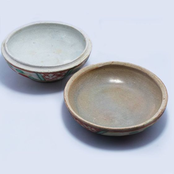 ตลับแป้งจีนกระบื้องโบราณ เขียนสีใต้เคลือบ ลายส้มคู่มงคล รูปที่ 4