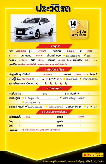 Mitsubishi Attrage 2020 1.2 GLX Sedan เบนซิน ไม่ติดแก๊ส เกียร์อัตโนมัติ ขาว รูปที่ 2