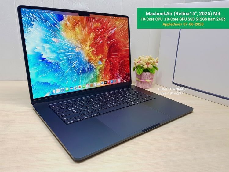 Macbook Air แมค โอเอส อื่นๆ อื่นๆ ใช่ MacbookAir (Retina15", 2025) M4 10-Core CPU 10-Core GPU SSD 512Gb Ram 24Gb Midnight สวย ครบกล่อง มีAppleCarePlus