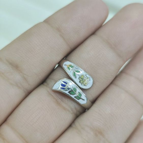 🔖แหวนเงินวินเทจ กังไสลงยา ปรับไซส์ได้  งานจากต่างประเทศ รูปที่ 2