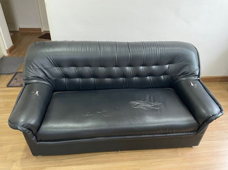 ดำ หนัง โซฟา 3 ที่นั่ง