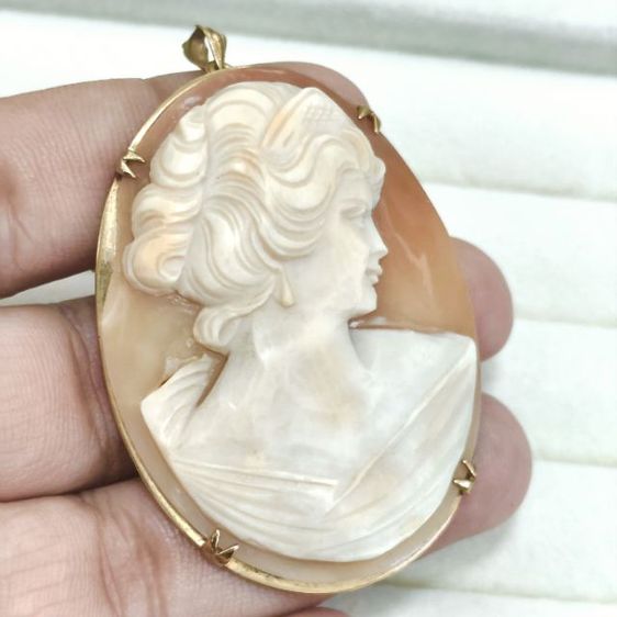 🔖คามิโอ (Cameo) เข็มกลัด เปลือกหอยแท้แกะสลักลาย หน้าสวย งานจากต่างประเทศ รูปที่ 2