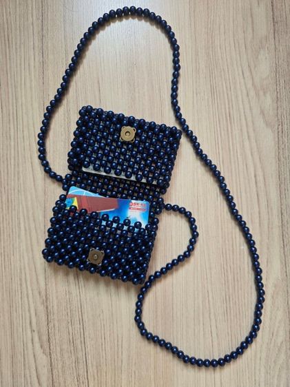ไม่ระบุ พร้อมส่ง Card Holder กระเป๋าลูกปัดมุกเคลือบสีน้ำเงิน ใส่บัตร มือ1