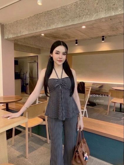 ไม่มีแขน ดำ ฟรีไซส์ เสื้อเชิ้ตและเสื้อผู้หญิง อื่นๆ ชุดเช็ต เสื้อผูกคอ กับกางเกงขายาว