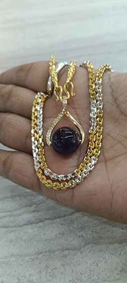 จี้หินอเมทิสแท้พร้อมสร้อยคอใส่อาบน้ำได้