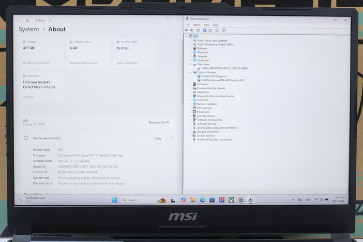 MSI Cyborg 15 A13VEK-874TH Core i7-13620H.RTX4050 RAM16.512GB รูปที่ 5
