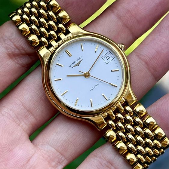 Longins ทอง Longines La Grande Classique White Original Dial Automatic Date Gold Tone Stainless Swiss Made Ref.L5.634.2
