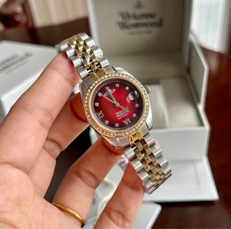 นาฬิกาข้อมือ Vivienne Westwood Fenchurch แดงเชอรี่ล้อมเพชร แบรนด์แท้ รูปที่ 2